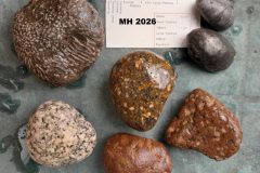 a picture of some erratics (slightly edited). Specimens have been moistened to bring out the colours and there is a scale card.