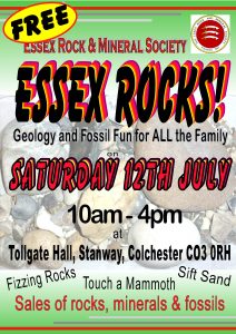 Essex Rocks Poster for 12 July rock and fossil family day